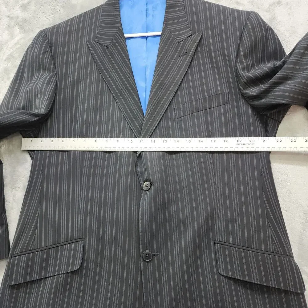 Vintage 90s‎ Point Zero Couture 2 Piece Suit Mens Size 44T/38T Black Pin Stripe